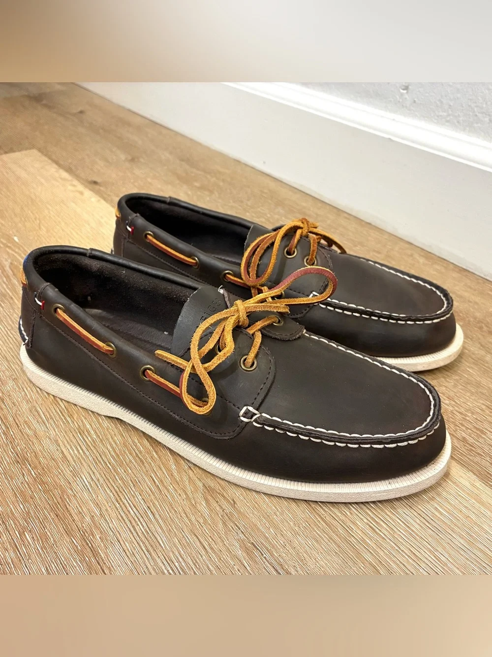 Tommy Hilfiger Leather Boat Shoes Dark Brown Men’s Size US 9 EU 42